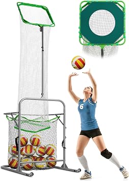 Volleyball Setter Training Net Equipment, Setting Trainer with Target Hoop, Precision Cloth, Ball Collection, Adjustable 5 Heights 4.7-9.8 ft 6 Angles