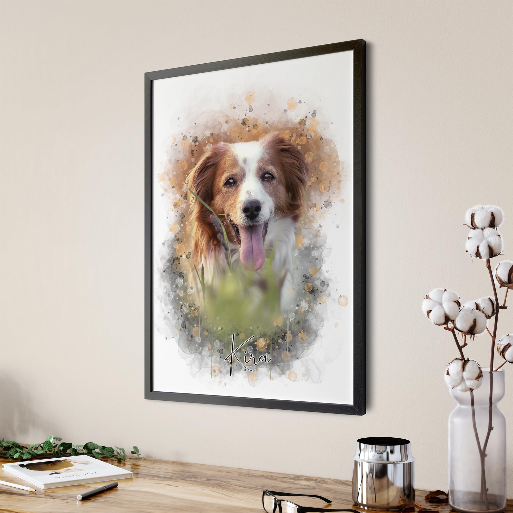 Generisch Dein Haustier als personalisiertes Portrait/Hund, Katze, Pferd, etc./ als Poster, Leinwand oder gerahmtes Bild/einzigartiges Geschenk (gerahmtes Bild, 40x60 cm)