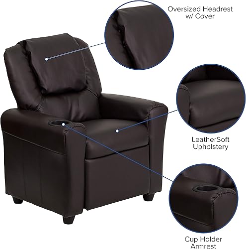 Miniatura 4 de EMMA + OLIVER Reclinable infantil de vinilo beige con portavasos y reposacabezas