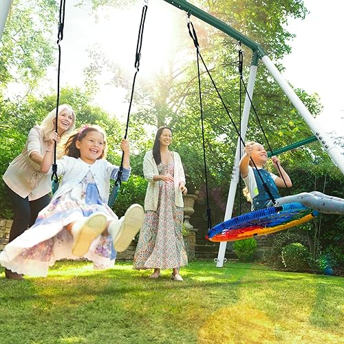 Miniatura 5 de Hapfan Juego de columpios de 7.5 pies de altura para patio trasero, juego de columpio resistente de 500 libras para niños y adultos con columpio de