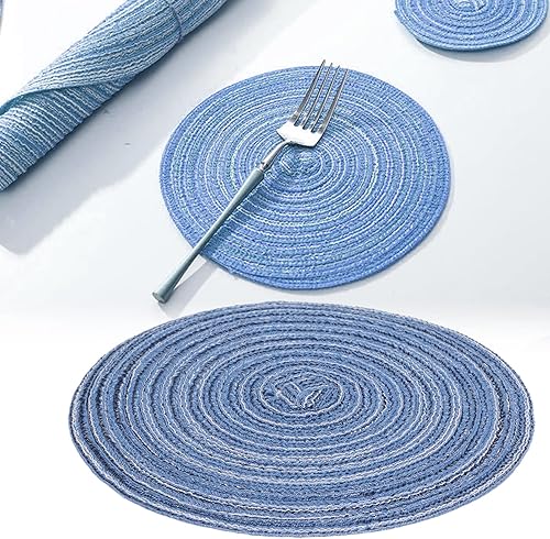 Cyrank Juego de salvamanteles redondos tejidos, 6 piezas, hecho a mano de 7 pulgadas, juego de salvamanteles de ramio para platos calientes,