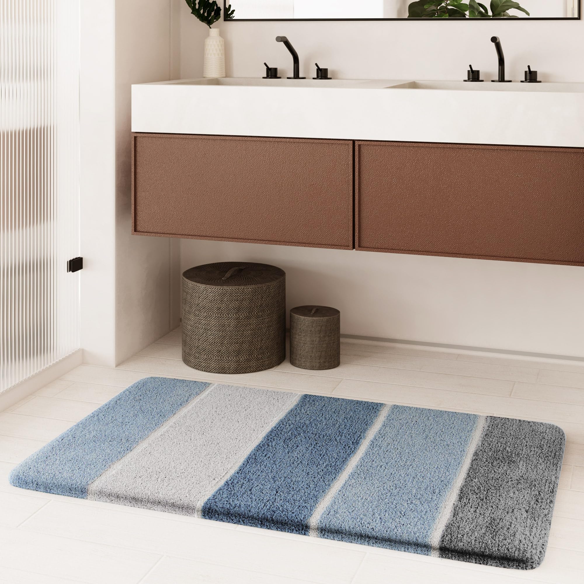 Homie Living Rio Marina Badteppich, 60 x 100 cm, Rauch blau | Badematte kuscheliger Flauschiger weicher Flor, rutschfest und Waschbar