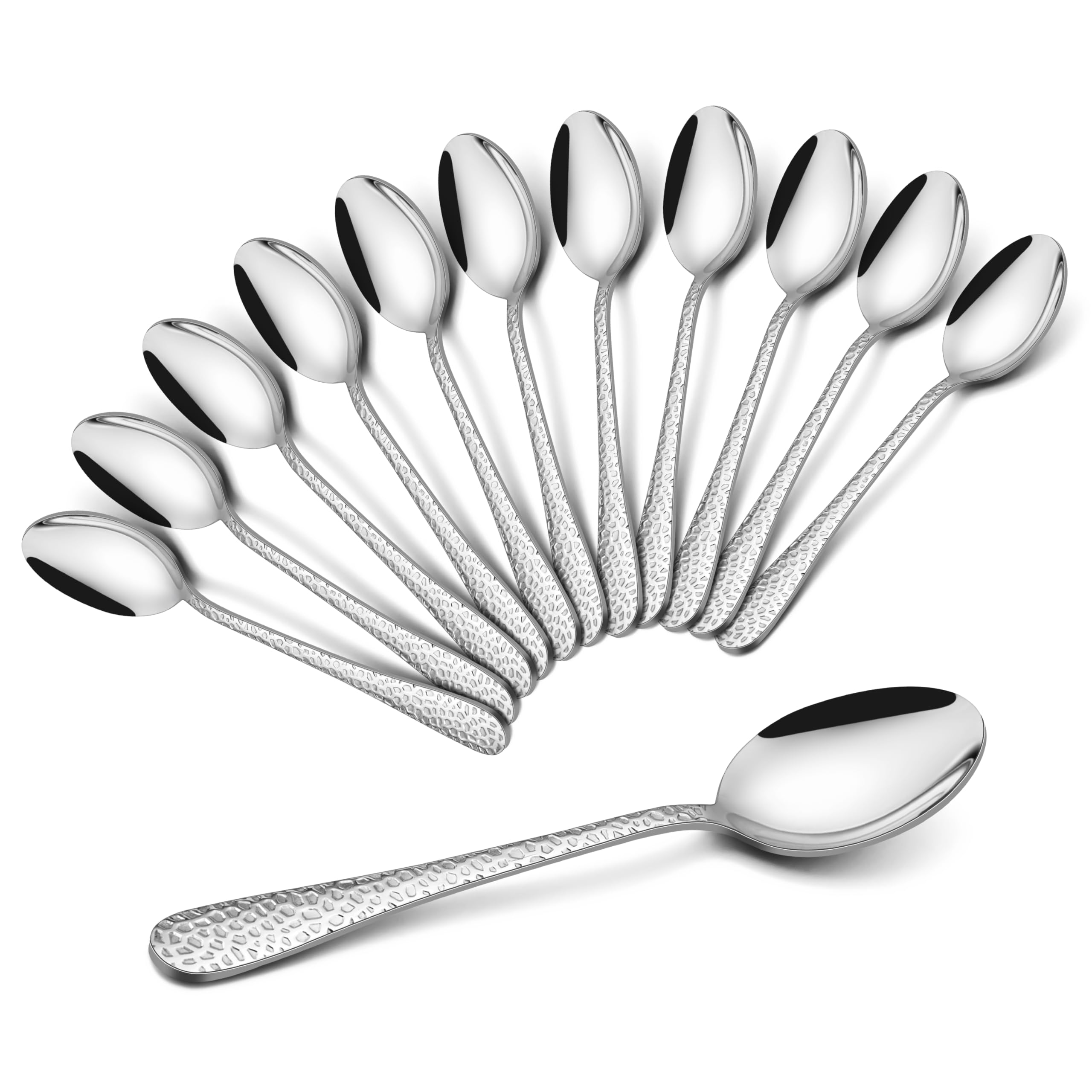 Joyfair Zestaw łyżeczek do kawy, 12 sztuk ze stali nierdzewnej, małe łyżeczki z uchwytem młotkowym, 15 cm, łyżeczki deserowe do domu/restauracji/jadłodajni, zaokrąglona krawędź i wypolerowana na