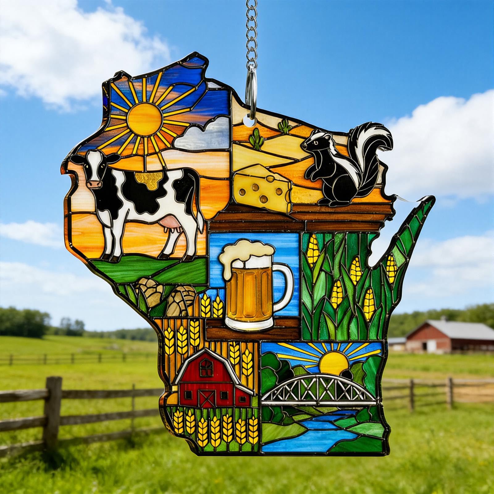 Wisconsin Acrylic Suncatcher Ornament Window Hanging Landmarks Scene Souvenir Christmas Tree Decorations Housewarming Keepsake Gifts for Travel Lovers