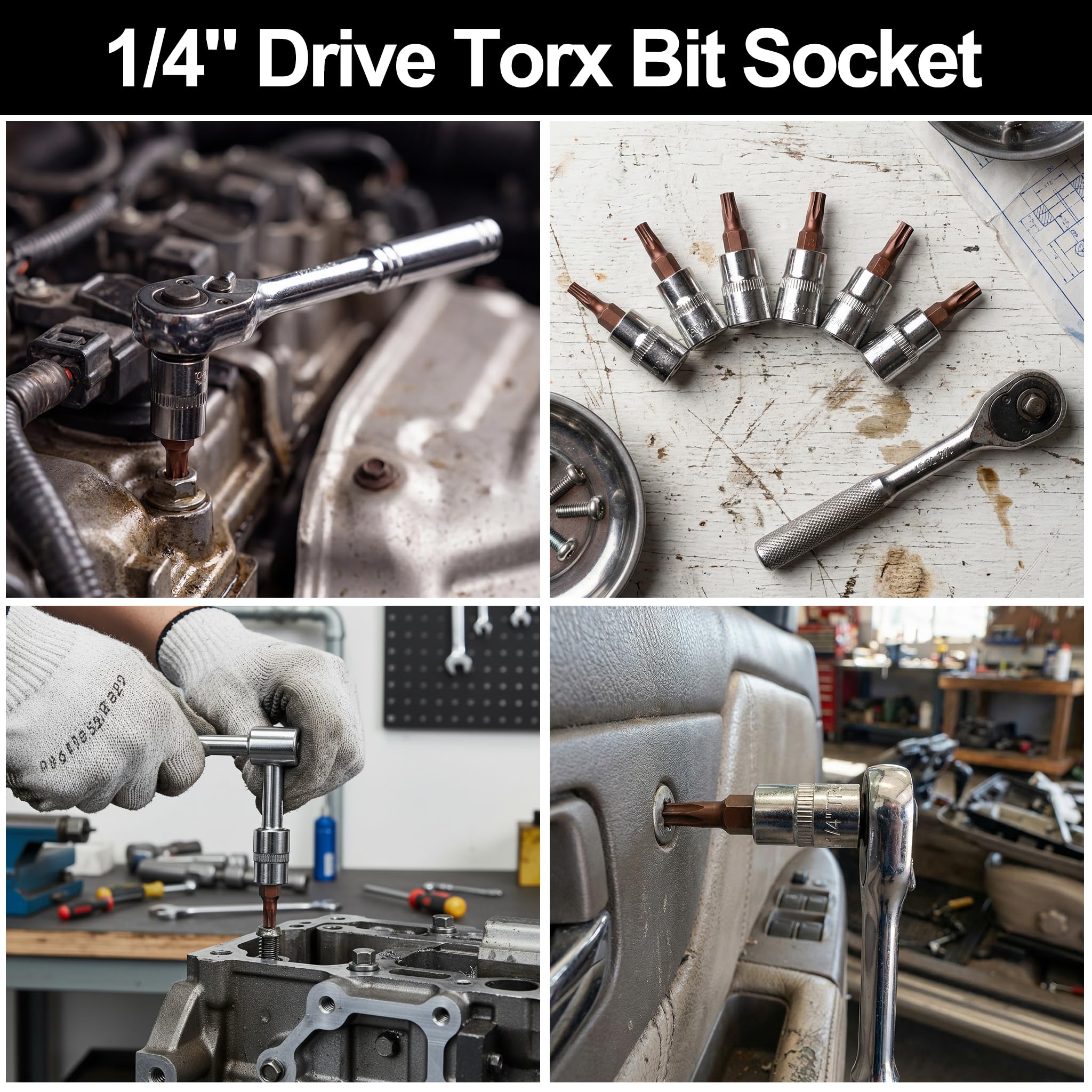 Juego de 6 brocas Torx T27 de 1/4, brocas de acero S2 CR-V Star Socket para uso con llave de trinquete para llave dinamométrica, varilla de extensión, taladros eléctricos de impacto, barra
