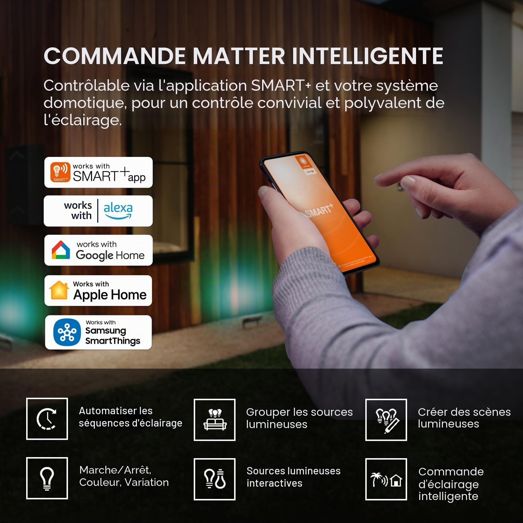 Osram Projecteur LED SMART+ Matter Floodlight, 20W, 1600lm, RGBW 16 millions de couleurs, 3000K, WiFi, Matter, Alexa/Google, IP65