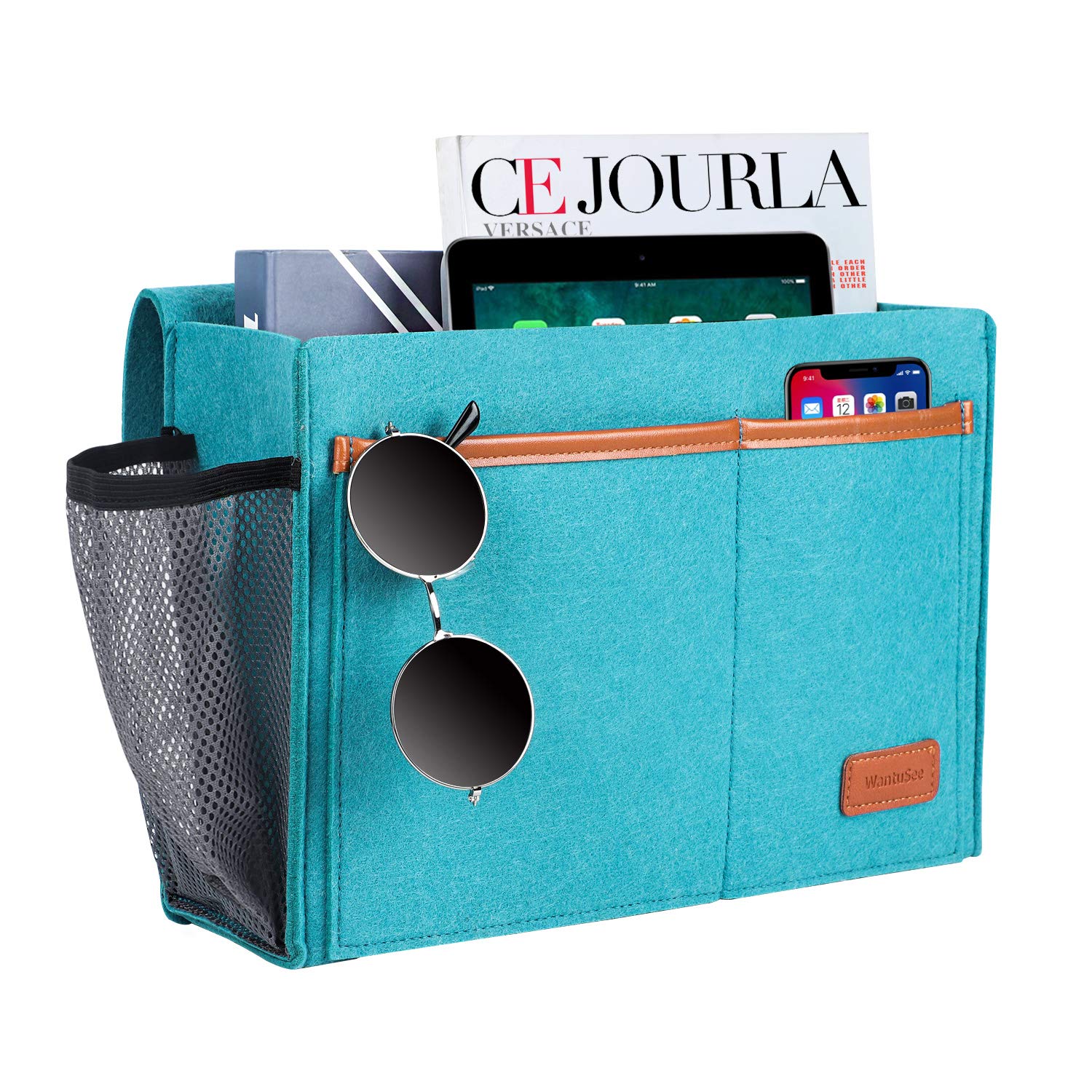 WantuSee Bedside Caddy, Bed Storage Organizer for Remote Controller, Books, Magzine, Laptop Holder, 12.4'' x 8.6'' inch Bedside Hanging Felt Storage