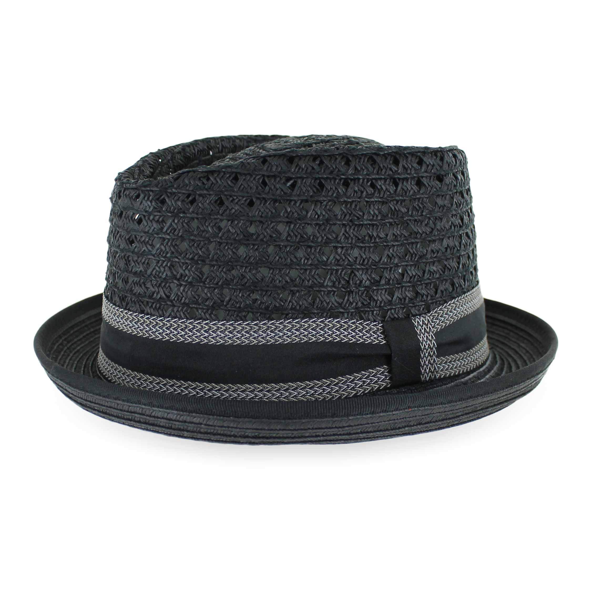 Belfry Men Women Summer Straw Porkpie Vented Trilby Fedora Hat in Blue Tan Black Brown Burgundy