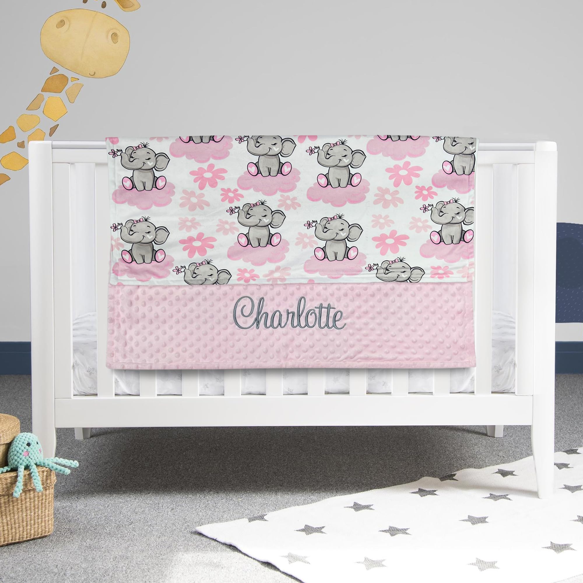 HuitzilAM Personalized Minky Blanket - 28x36in Custom Baby Blanket with Name Embroidery - Super Soft Plush with Name (Elephant)