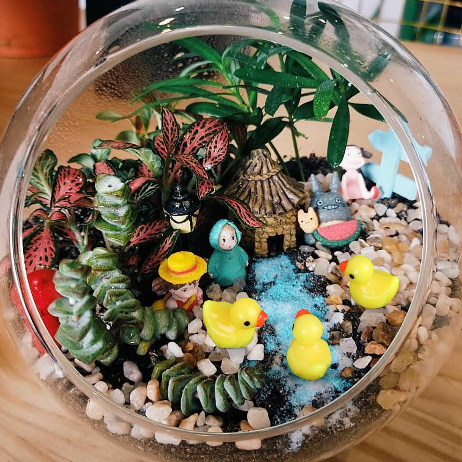 Miniaturowe kaczki z żywicy, 100 sztuk, miniaturowe kaczki z żywicy, miniaturowe figurki kaczek do akwarium, domku dla lalek, miniaturowy ogród, akcesoria DIY, miniaturowe statuetki i dekoracja domu