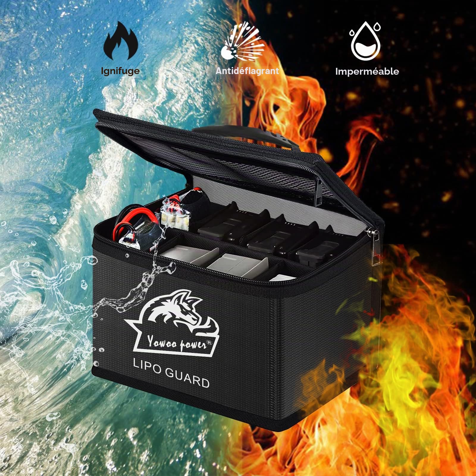 YOWOO Lipo Safe Bag Sac de sécurité Lipo Sac Ignifuge et antidéflagrant Batterie Lipo de Grande Capacité Boîte de pour Le Stockage et la Charge de la Batterie Lipo (10,63 x 6,69 x 6,69 Pouces)