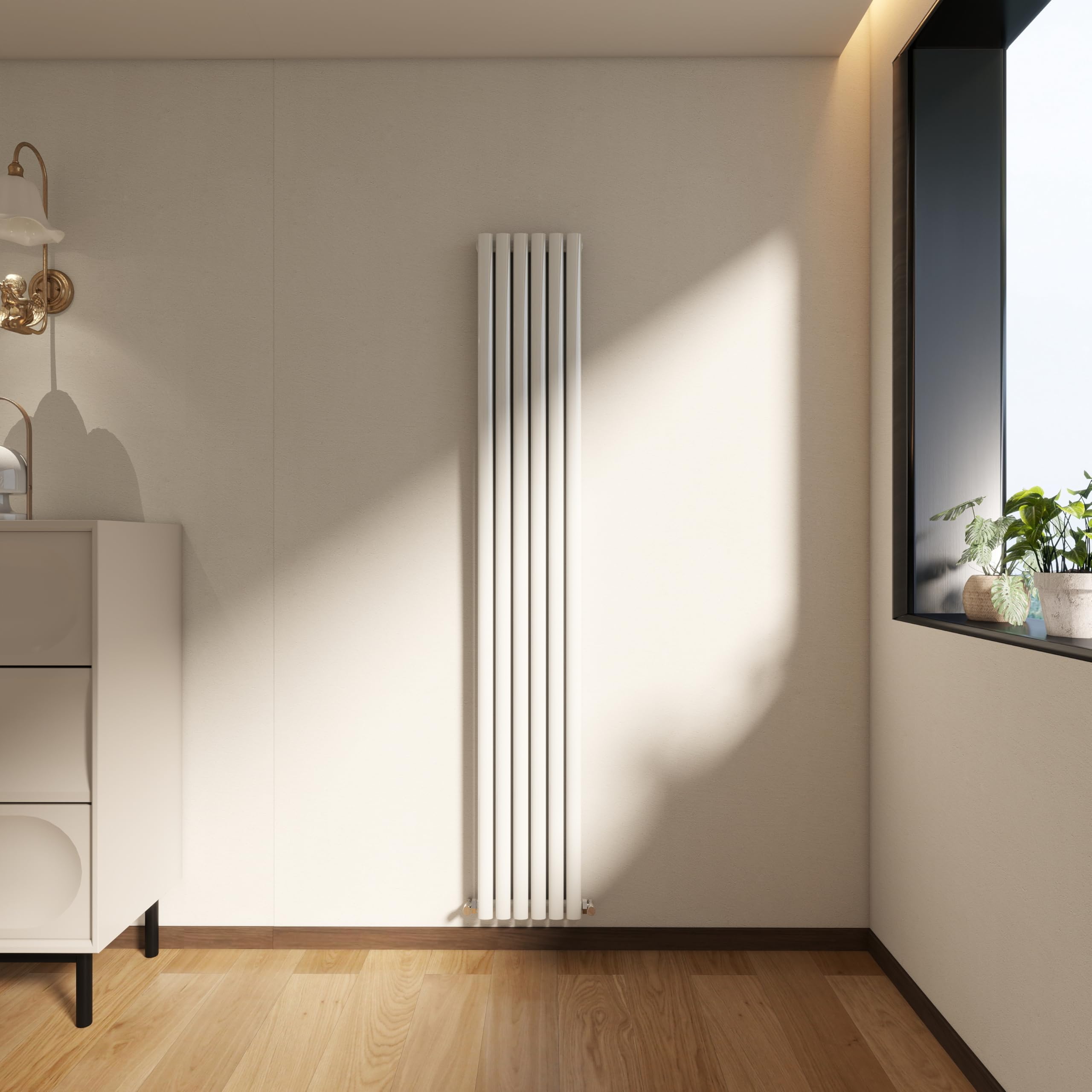 Vertical Designer Column Radiator, 1800x354mm Vertical Radiator White Oval Column, Double Panel Tall Upright Heater for Bathroom/Living Room, Central Heating Heater Rads, Radiators Wall Mounted