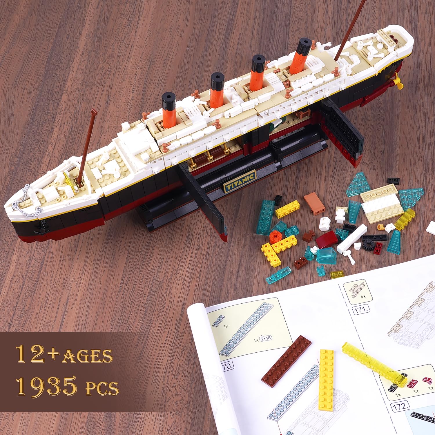 PLAXSOON 2-in-1 Titanic Bauspielzeug mit Licht Eisberg Display Ständer | 1935 Stück Titanic Schiff Modell Mini Baukasten, Klemmbausteine Spielzeug Geschenk für Erwachsene Jungen Mädchen ab 12 Jahren