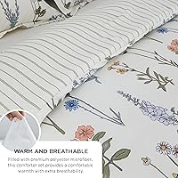 Vista 5 de Bedsure Juego de edredón tamaño King – Bonito juego de edredón floral, 3 piezas, 1 edredón reversible suave de flores botánicas blancas de coco