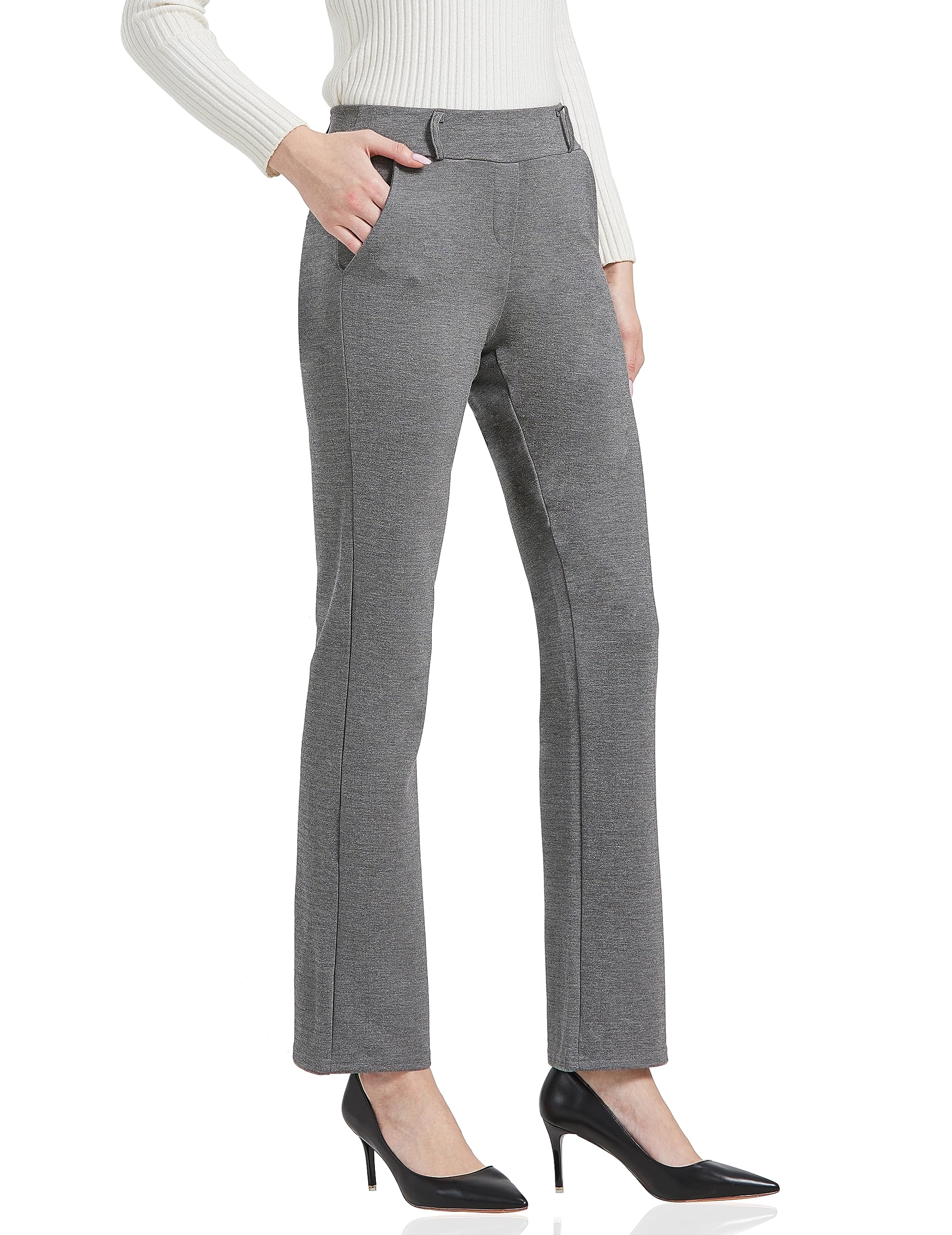 V VOCNI Women's Comfy Bootcut Curvy Fit Slimming Elastic Waistband Dress Pants