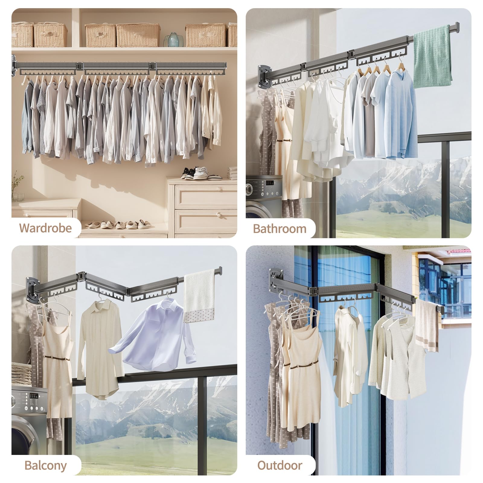 Hardwant The Gospel of Tiny Homes!Clothes Drying Racks Wall Mounted,Foldable,Space-Saving Laundry Solution for Apartments and Bathrooms,Durable Metal Design (Gray)