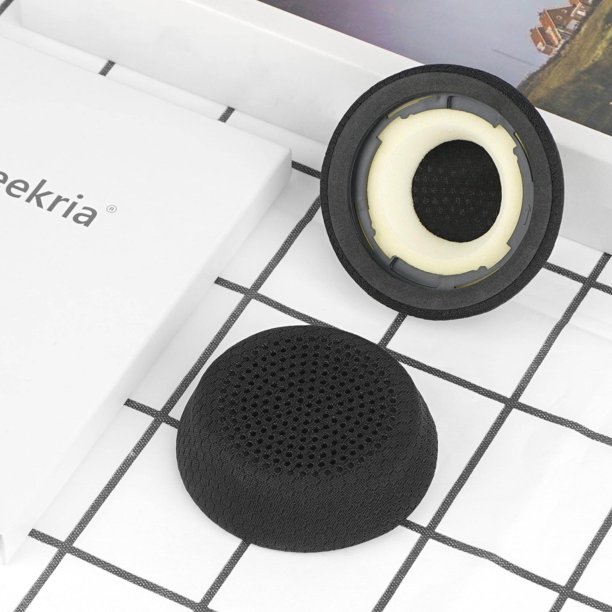 Geekria Comfort Mesh Fabric Replacement Ear Pads for Logitech Zone Wired (981-000871), Zone 750 (981-001229) Headphones (Not Compatible with Zone Wireless), Ear Cushions (Black) 3
