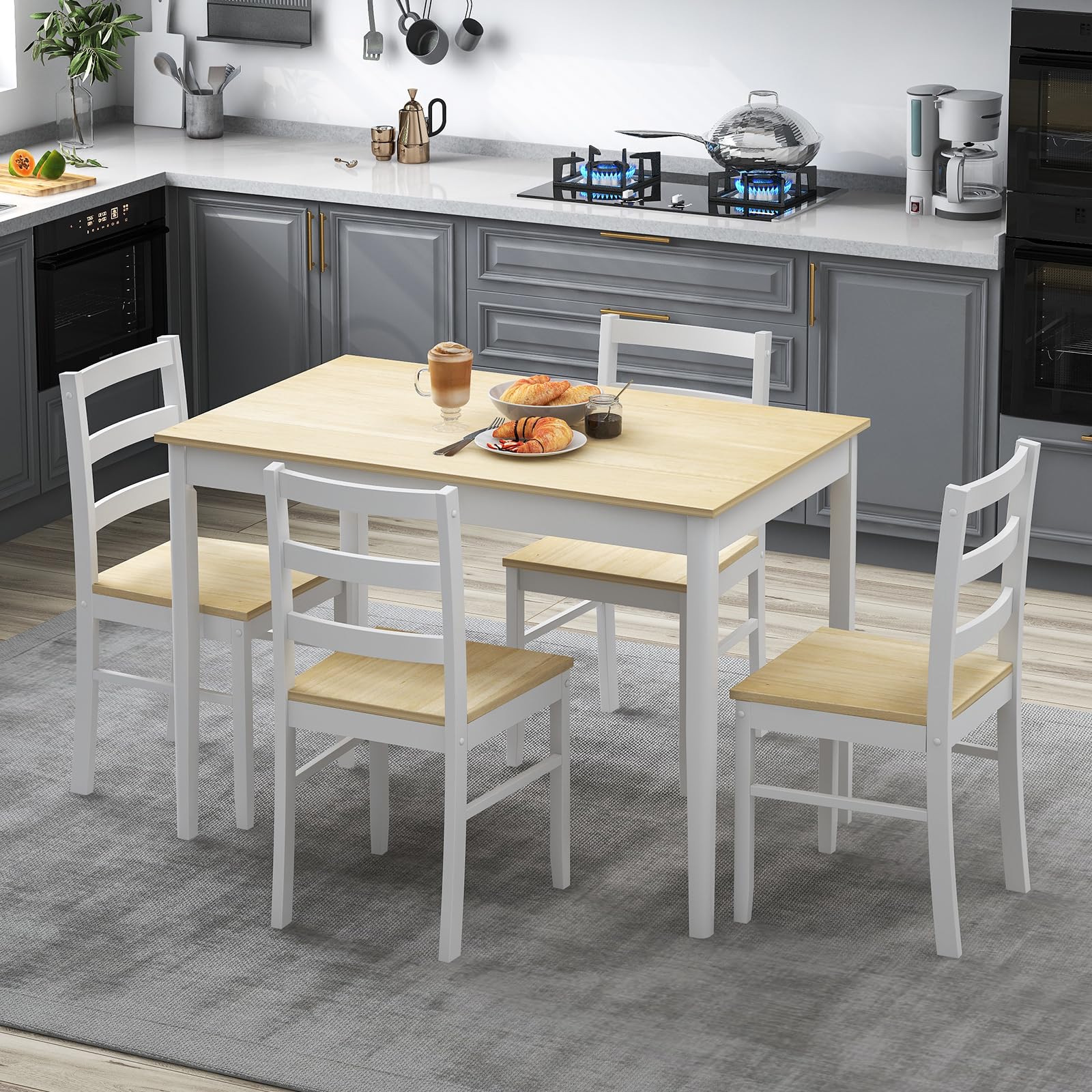 Giantex 5-Piece Compact Dining Table Set For 4 - Space-Saving Breakfast Nook (Beige)