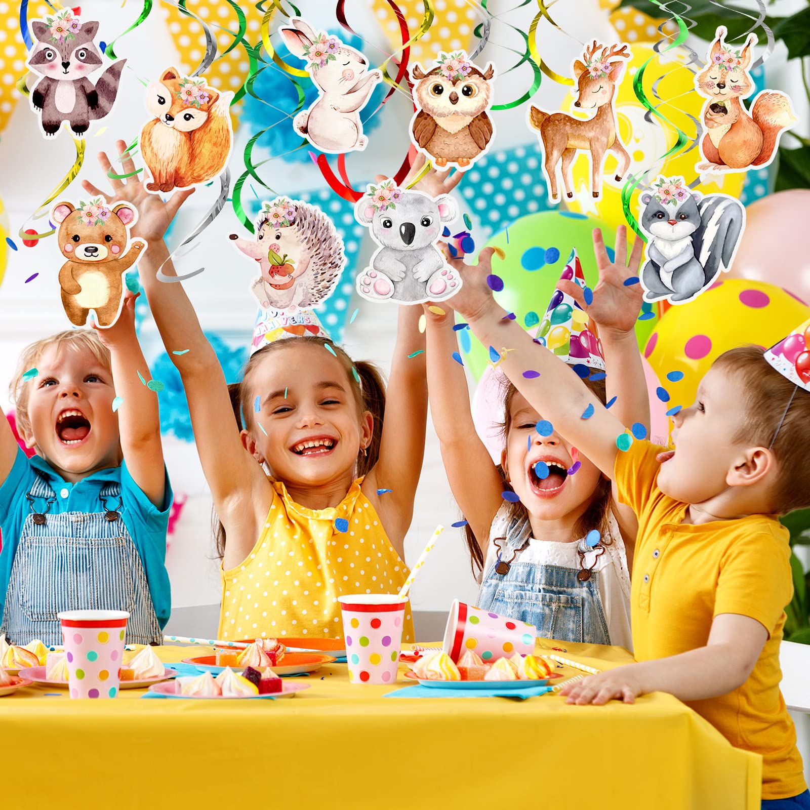 Woodland Animals Birthday Decorations - 30 Piece Hanging Swirls With Forest Theme Cutouts