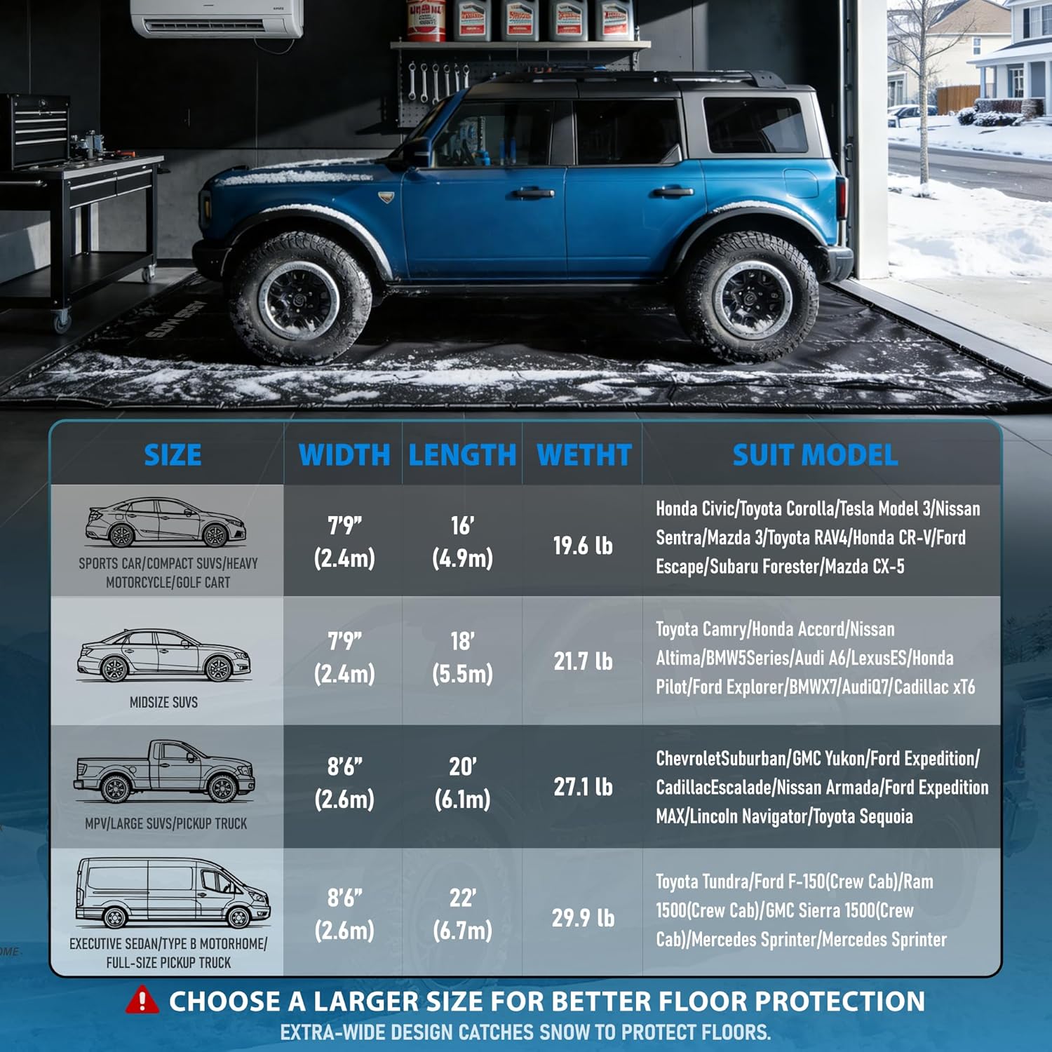 7’9" x18’ Garage Floor Mat for Under Car, Heavy Duty 610g PVC Waterproof Containment Mat with Raised Edges, Garage Car Mat for Cars SUVs and Trucks, Easy Clean Floor Protection