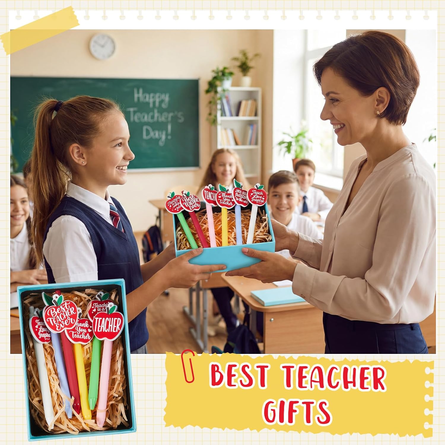 ReliThick 18 Pcs Teacher Pens Gift Bulk Funny Teacher Appreciation Ballpoint Pens for Thank You, End of Year, Graduation Party Favors & Office Supplies (Apple)