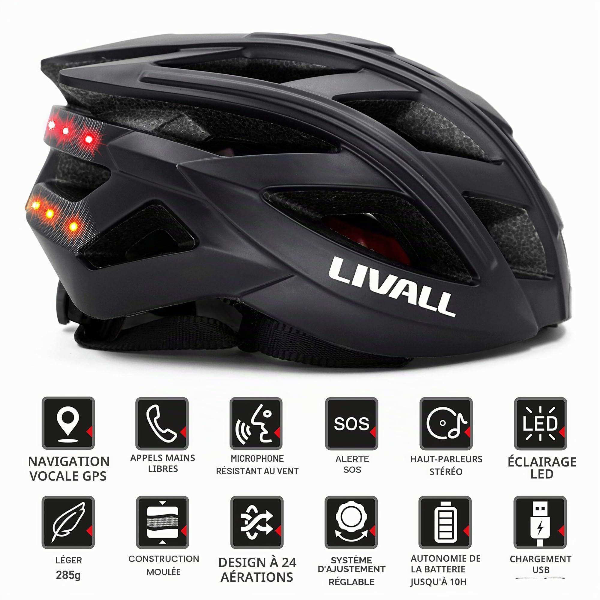 Livall - BH60SE 2018 - Smart Bike - Casque Bluetooth sans fil avec guidon télécommande - Mixte - Noir - 55-61cm