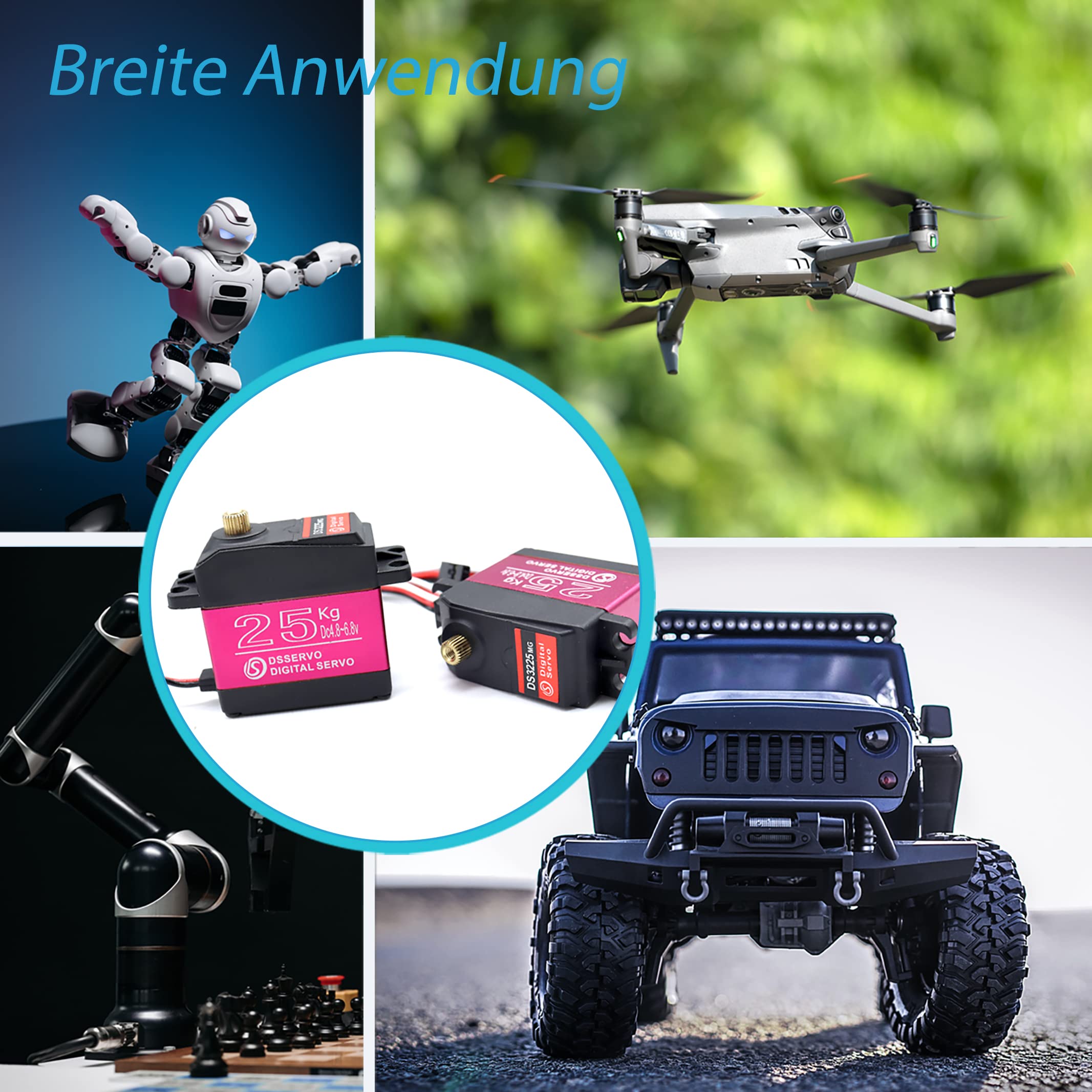 25kg Servo Digitale, Full Metal Gear Impermeabile Servomotore ad Alta Coppia Angolo di Sterzo 270° Adatto per RC Traxxas HSP RC Auto Aeroplano Nave Robot Fai da Te (2 Pezzi)