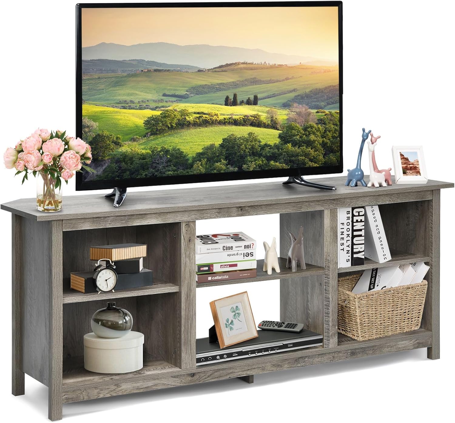 CASART TV Stand for 65 Inch TVs, Wooden Media Stand with 6