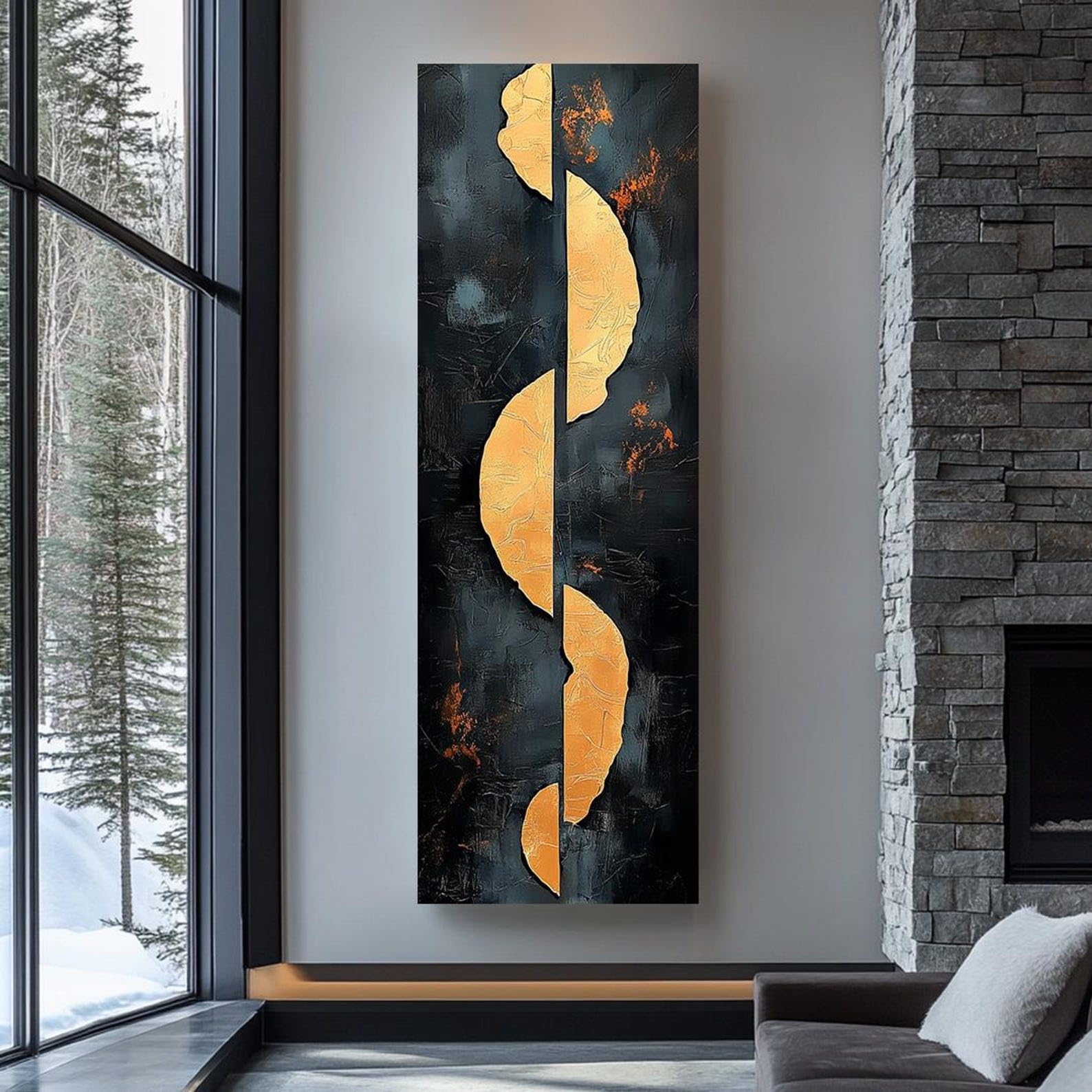 LMYCHENG Pionowy abstrakcyjny obraz na czarno-złotym płótnie, styl skandynawski, idealny do sypialni, biura lub przedpokoju (40 x 120 cm/rama wewnętrzna).