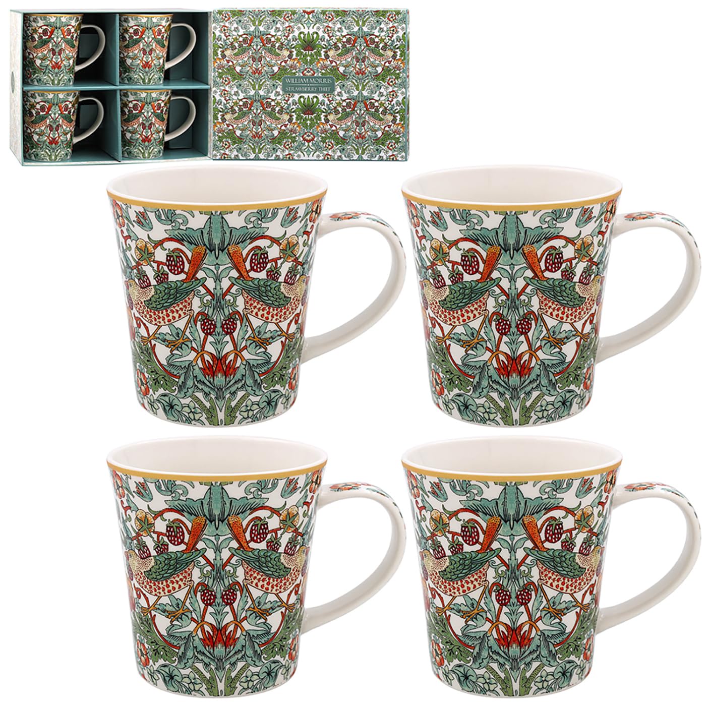 The Leonardo Collection William Morris Strawberry Thief Mugs Set of 4 Kitchen & Home | Tableware Mug Set of 4 for Every Occasion | Lovely Coffee Cup Set for Mens Gifts & Birthday Gifts for Women