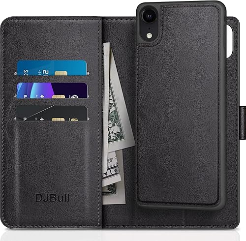 Funda tipo cartera desmontable 2 en 1 para iPhone XR con tarjetero de crédito con bloqueo RFID, funda protectora de piel sintética con tapa para