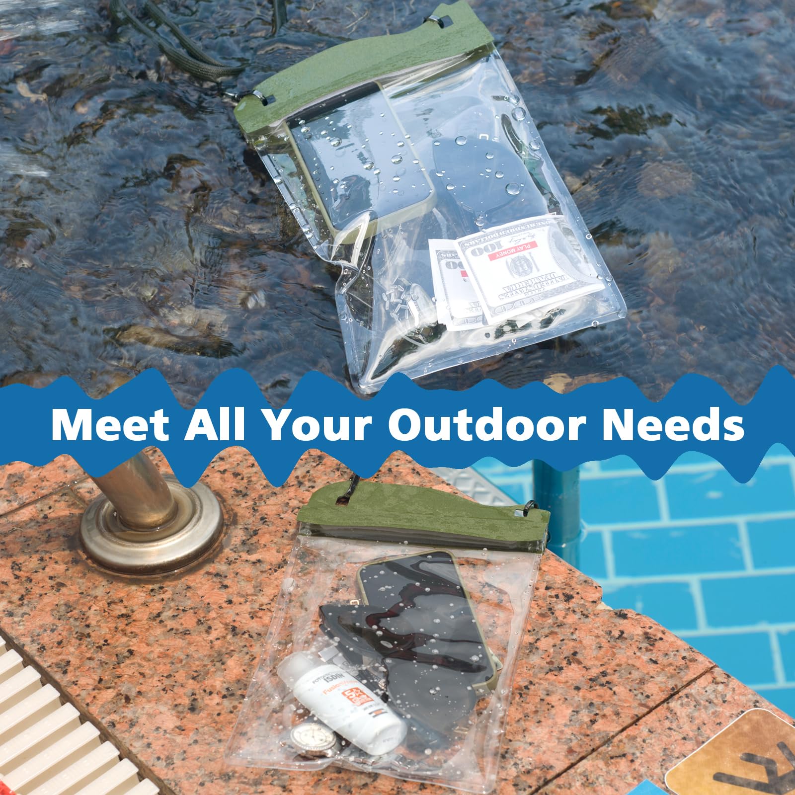 YUMQUA Clear Waterproof Bags, Water Tight Cases Pouch Dry Bags For Camera Mobile Phone Maps Pouch Kayak Military Boating Document Holder, Black