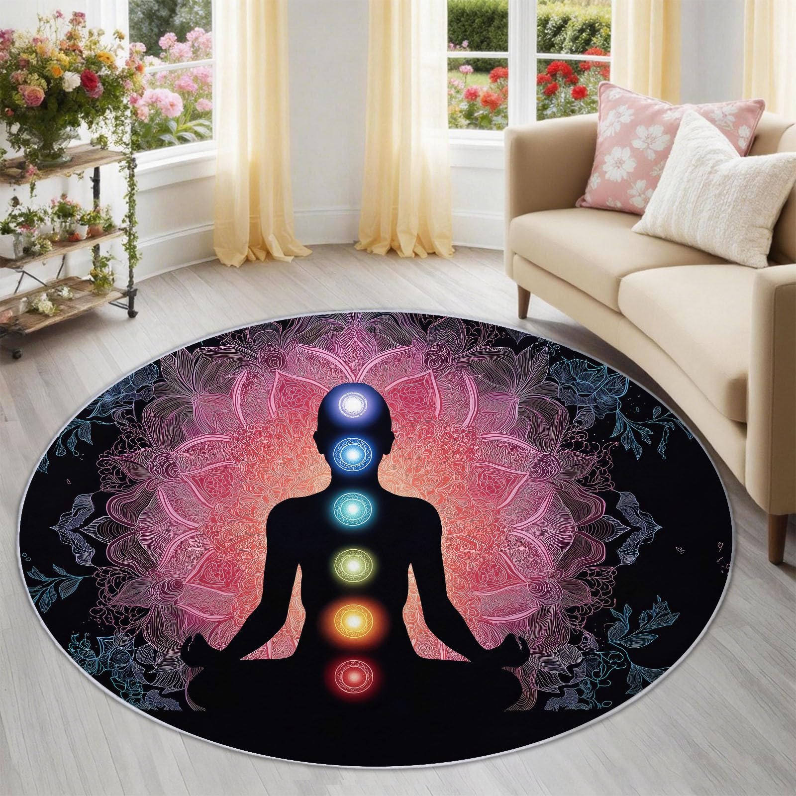 Tapis lavable en machine rond 90 cm antidérapant pour sécuriser la cuisine