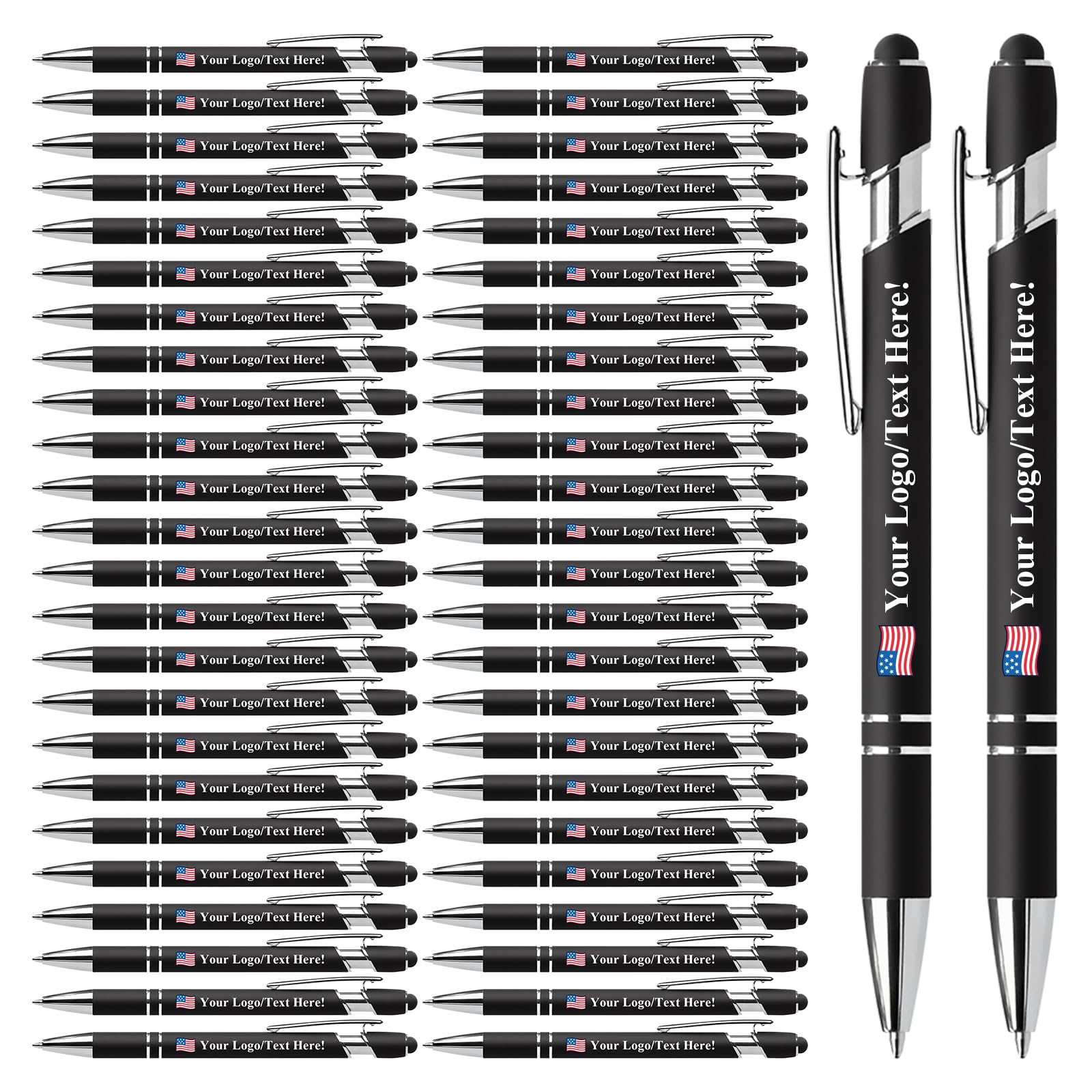 Vebermo Personalized Pens with Stylus - Custom Pens Imprinted with Your Logo or Message - Ideal for Gifts, Promotions, and Business - Black Ink (50