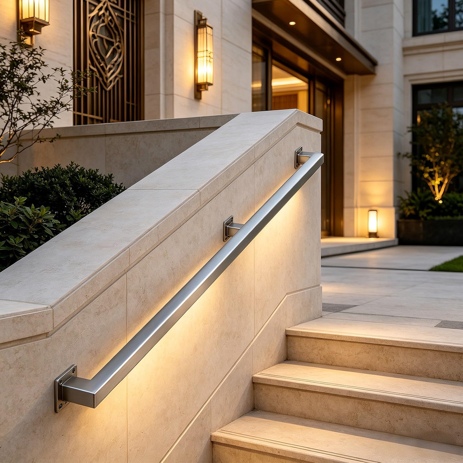 FKXSXAZ Modern Square Staircase Handrail, Stair Railing Outdoor, Stainless Steel Banister Grab Rail, Wall Support Rod Railings for Outdoor Indoor Bar Counter Foot Rail(11ft/3.3m)