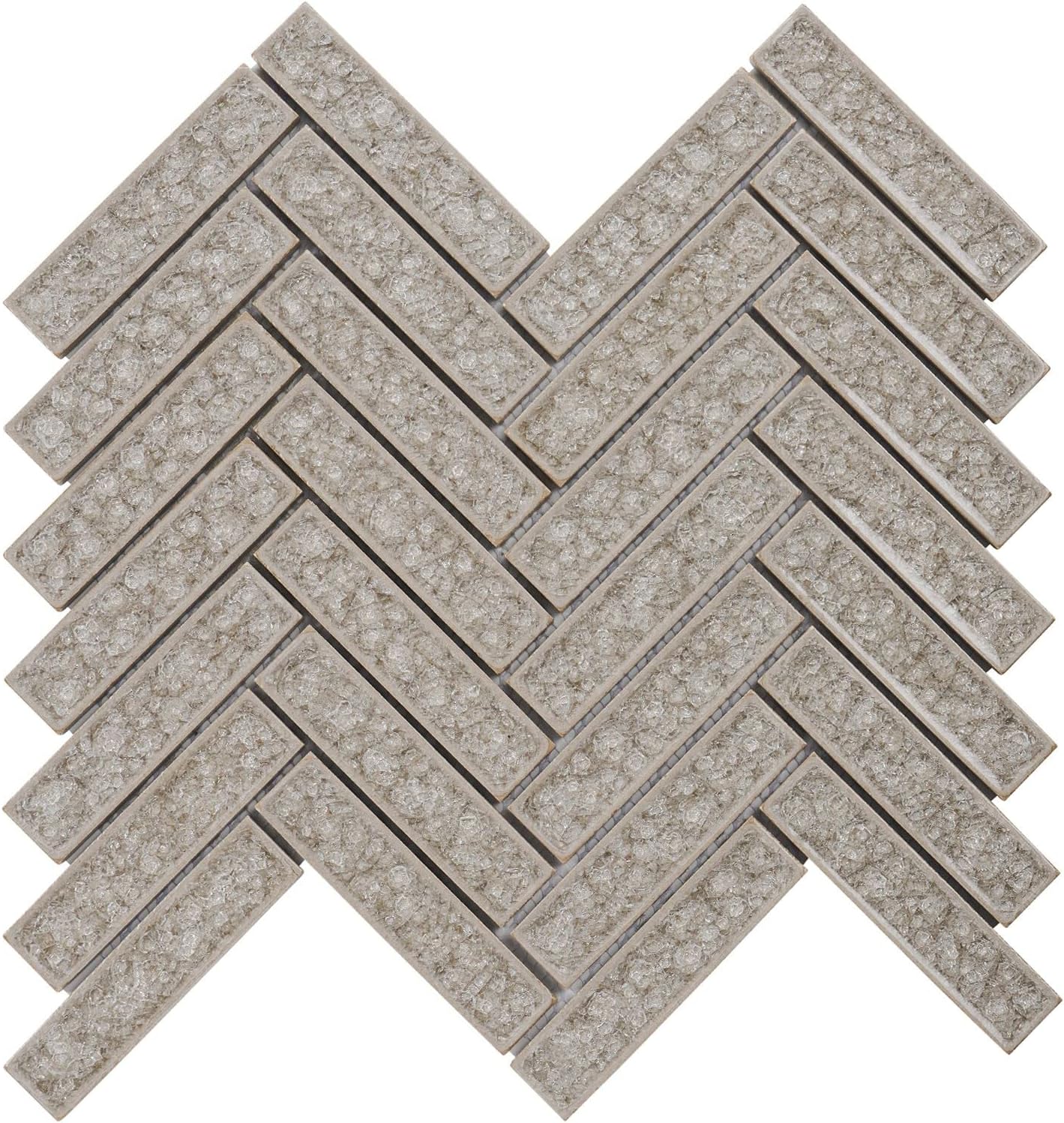 Modket Herringbone Frosty White Crackle Glass Tile Mesh Mounted Backsplash TDH186MO (10 Sheets)