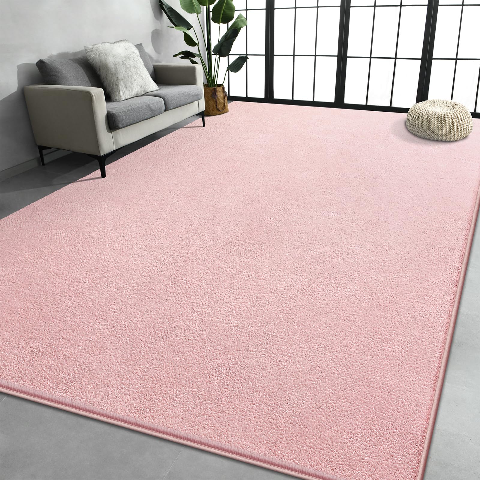 Large Area Rugs for Living Room Bedroom, 6x9 Feet Pink Rug, Minimalist Modern Shag Rug, Soft Thick Comfy Memory Foam Indoor Carpet, Non-Slip Washable