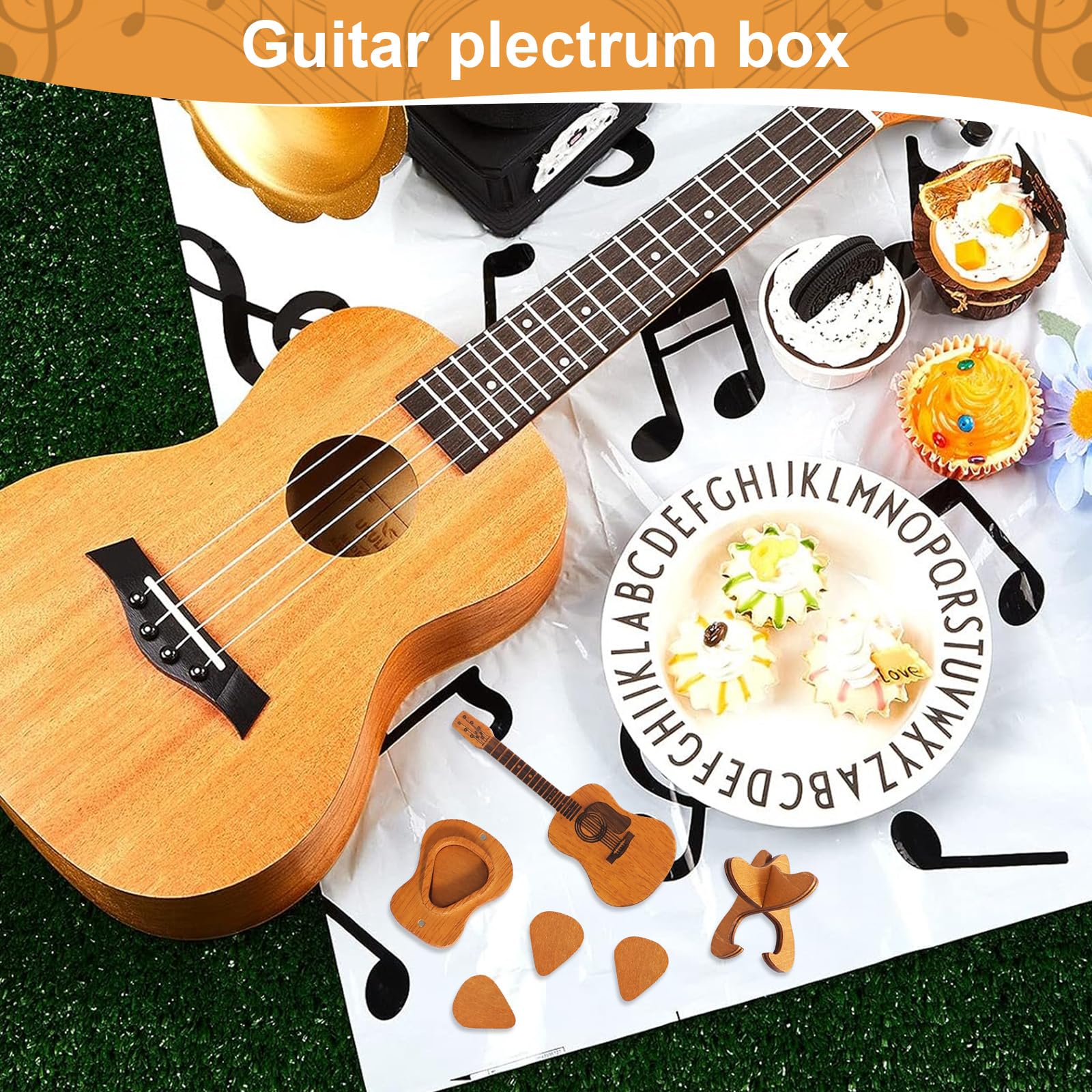 Wooden Plectrum Holder - Acoustic Guitar Pick Case With 3 Picks - Mini Guitar Box - Music Art Gift for Ukulele & Bass Players - Image 4