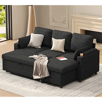 DURASPACE Sofa Bed Extendable Sofa Bed Sleep Function 2-in-1 Convertible Corner Sofa with Storage Space L-Shaped Corner Sofa for Small Spaces Living Room Apartment Dark Grey