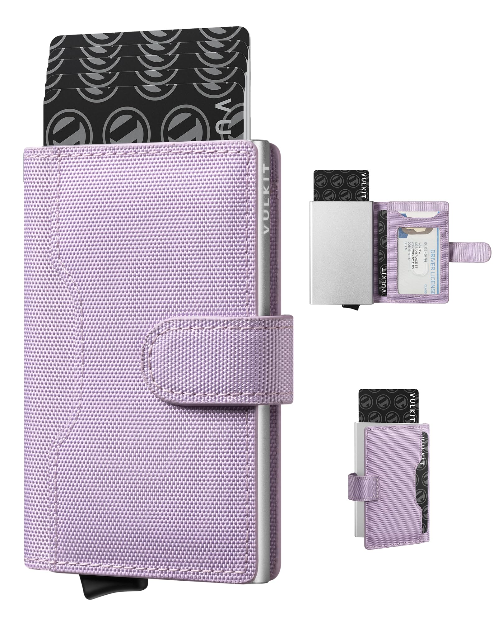VULKIT Slim Bifold Pop up Wallet Minimalist Leather Card Holder RFID Blocking Metal Card Case with ID Window for Women