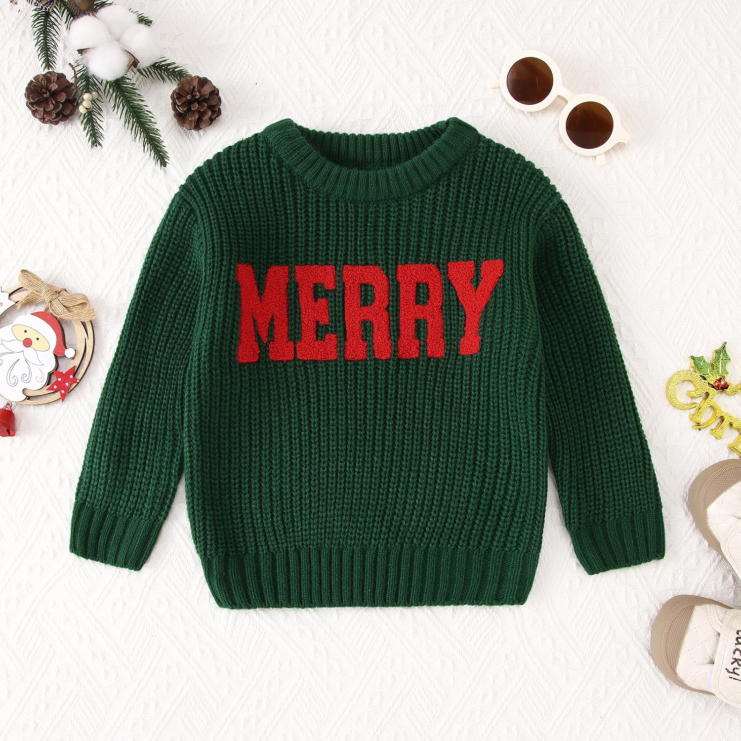 IZYJOY Toddler Baby Girl Boy Christmas Sweater Merry Embroidery Letter Knit Sweatshirt Top Xmas Warm Fall Winter Clothes