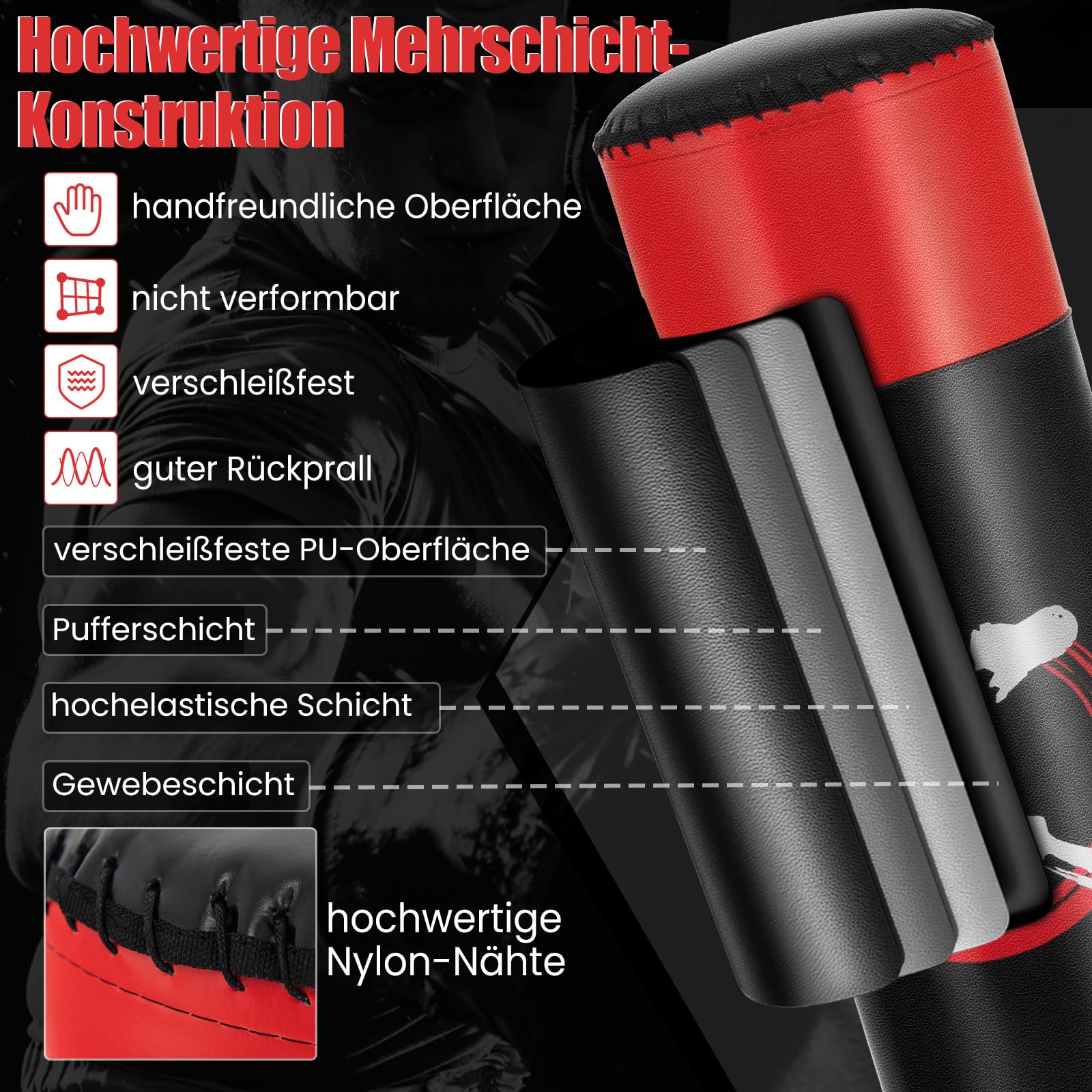 GYMAX Boxsack Set stehend, Standboxsack mit 12 Saugfußbasis & Stoßdämpfer, Boxsack Erwachsene, MMA Boxpartner Boxing Trainer Heavy Boxsack mit Saugfuß