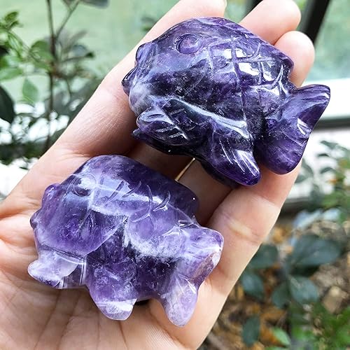 Miniatura 3 de Fekuar Figura de pez amatista tallada a mano, estatua de animal de cristal curativo, piedra de bolsillo, Reiki, decoración del hogar, escultura