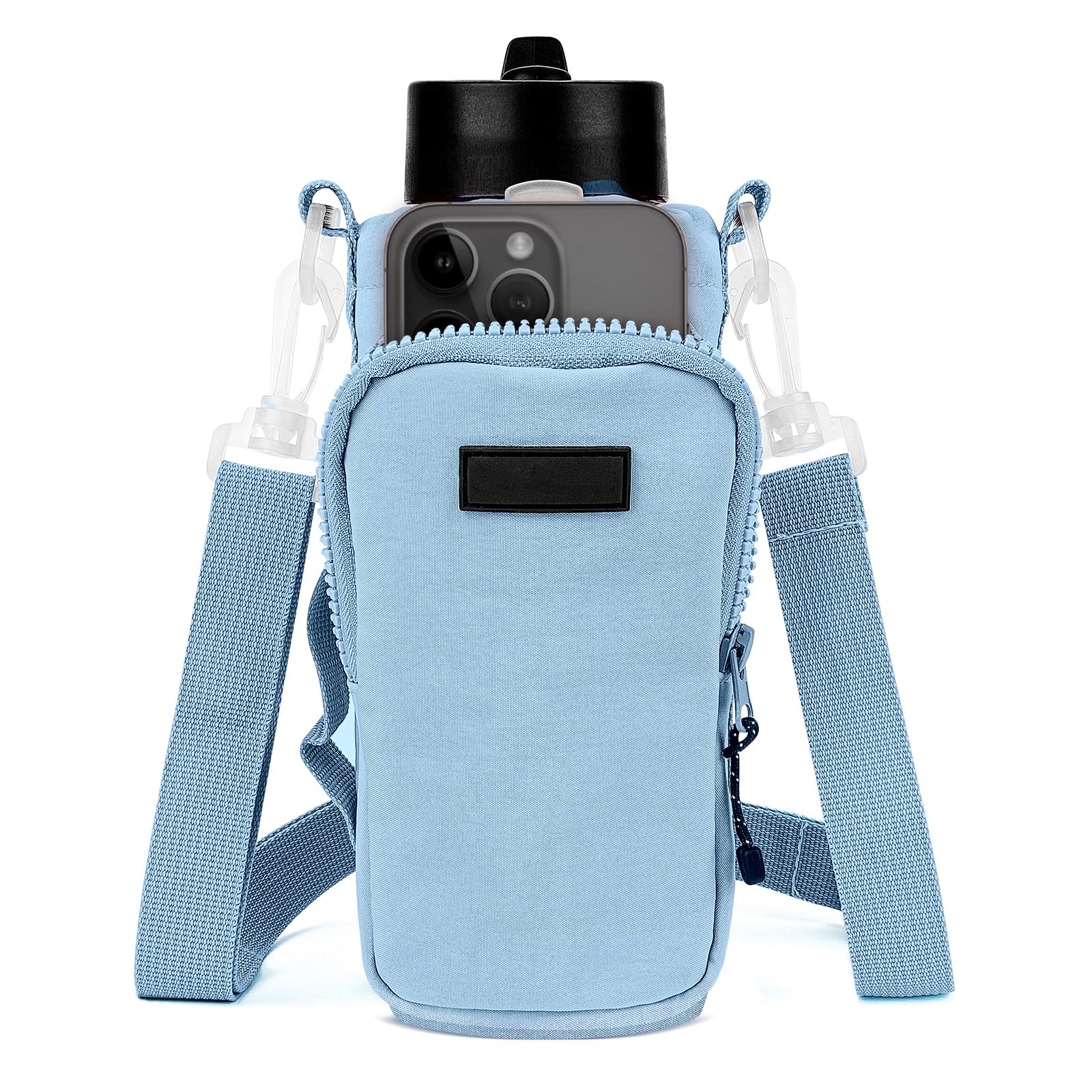 Linkidea Water Bottle Carrier with Strap Compatible with YETI Rambler Bottle 18oz/26oz, Owala FreeSip 24oz/32oz, Hydroflask, Waterbottle Sling Bag Holder, Shoulder Strap with Phone Pocket