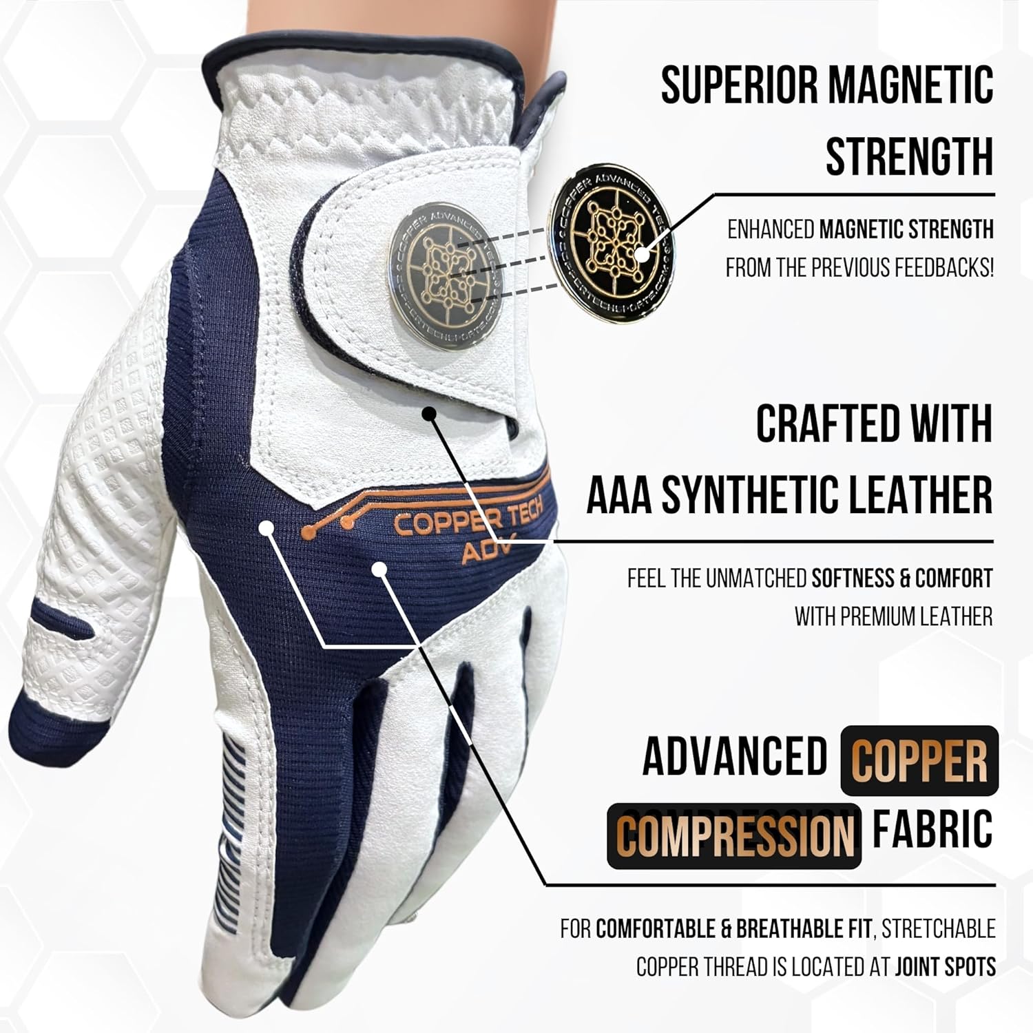 Copper Advanced Tech 2.0 Golf Gloves Women Right Handed Golfer Or Left Handed Golfer | Joint Support Copper Compression Womens Golf Glove | Tear Resistant Durability and Tacky Grip for Max Control