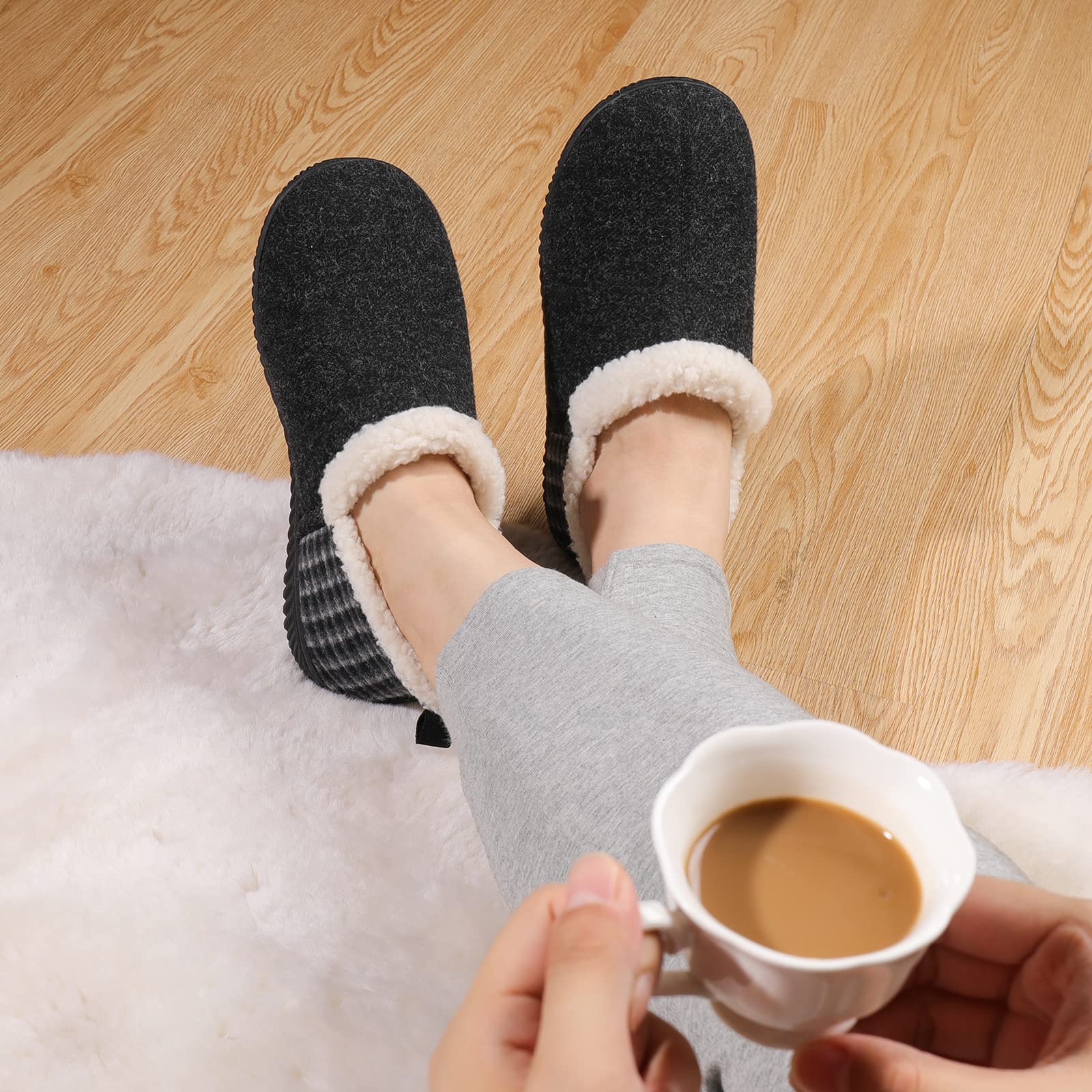 ULTRAIDEAS Pantuflas acogedoras de espuma viscoelástica para mujer con forro polar cálido, mezcla de algodón similar a la lana, suela de goma antideslizante para interiores y exteriores