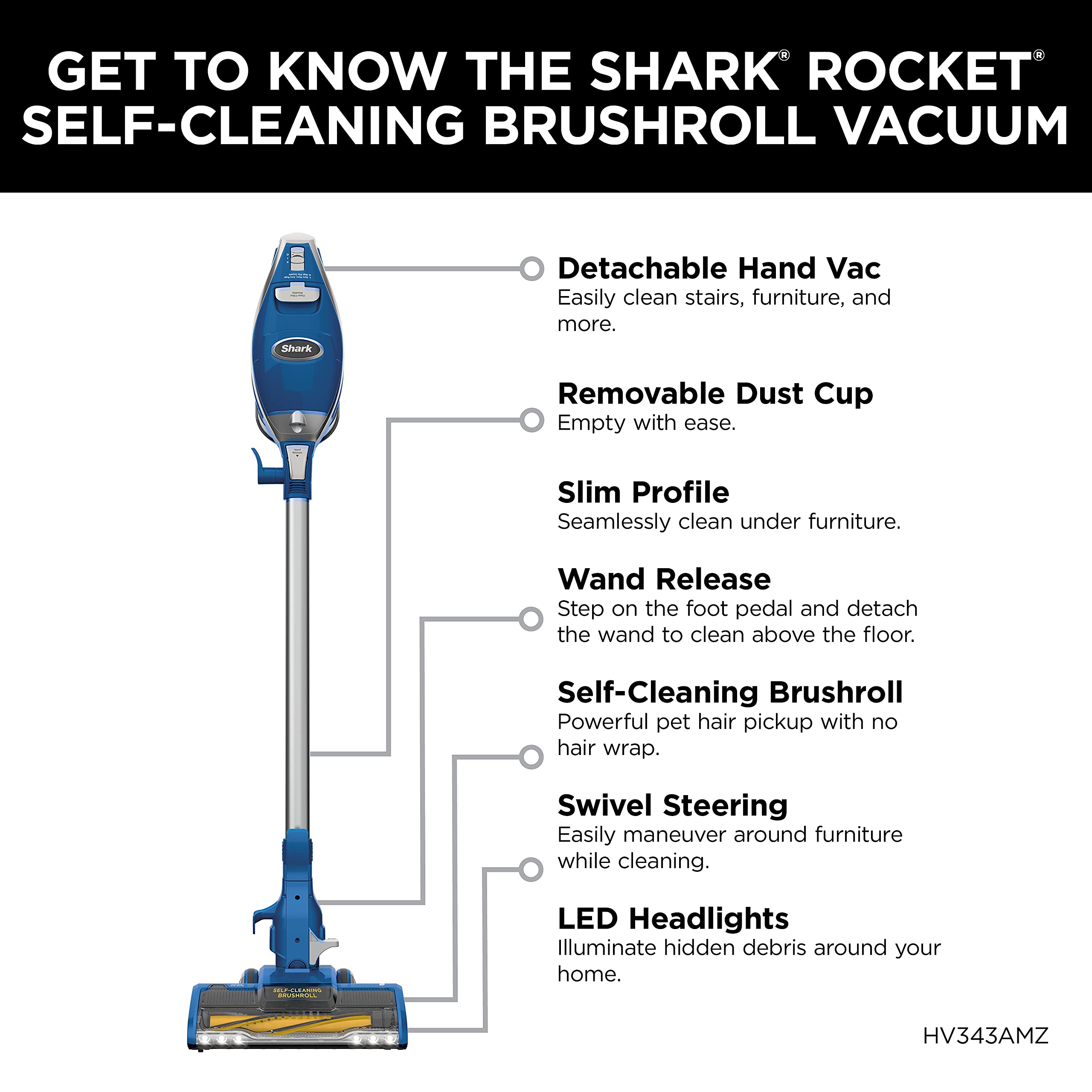 Shark HV343AMZ Rocket Corded Stick Vacuum with SelfCleaning Brushroll