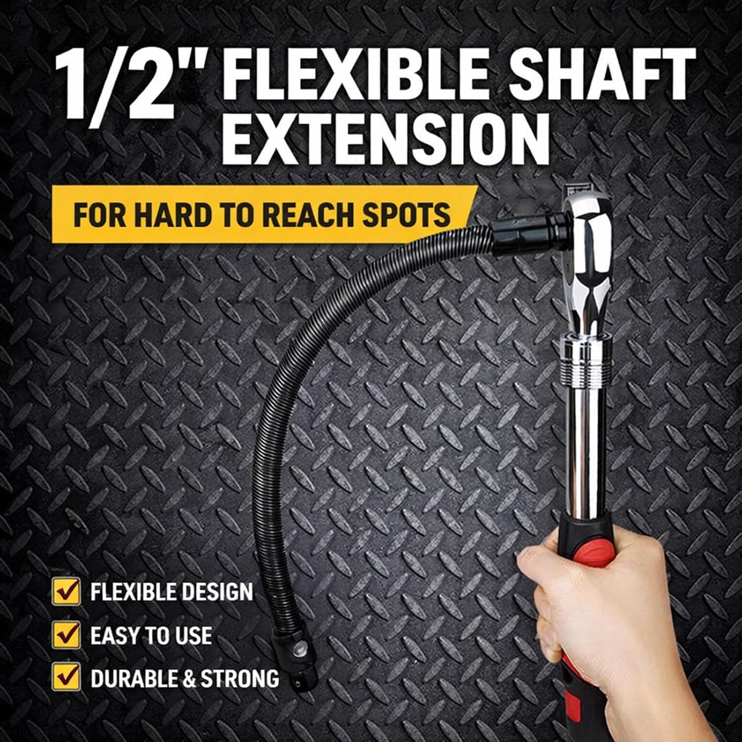1/2 Flexible Shaft Extension Extender Torque Socket – Bendable Ratchet Connector for Tight Spaces, Hand Drive Tool for Automotive & DIY Repairs, Portable 360° Flex Extension (250mm+350mm)