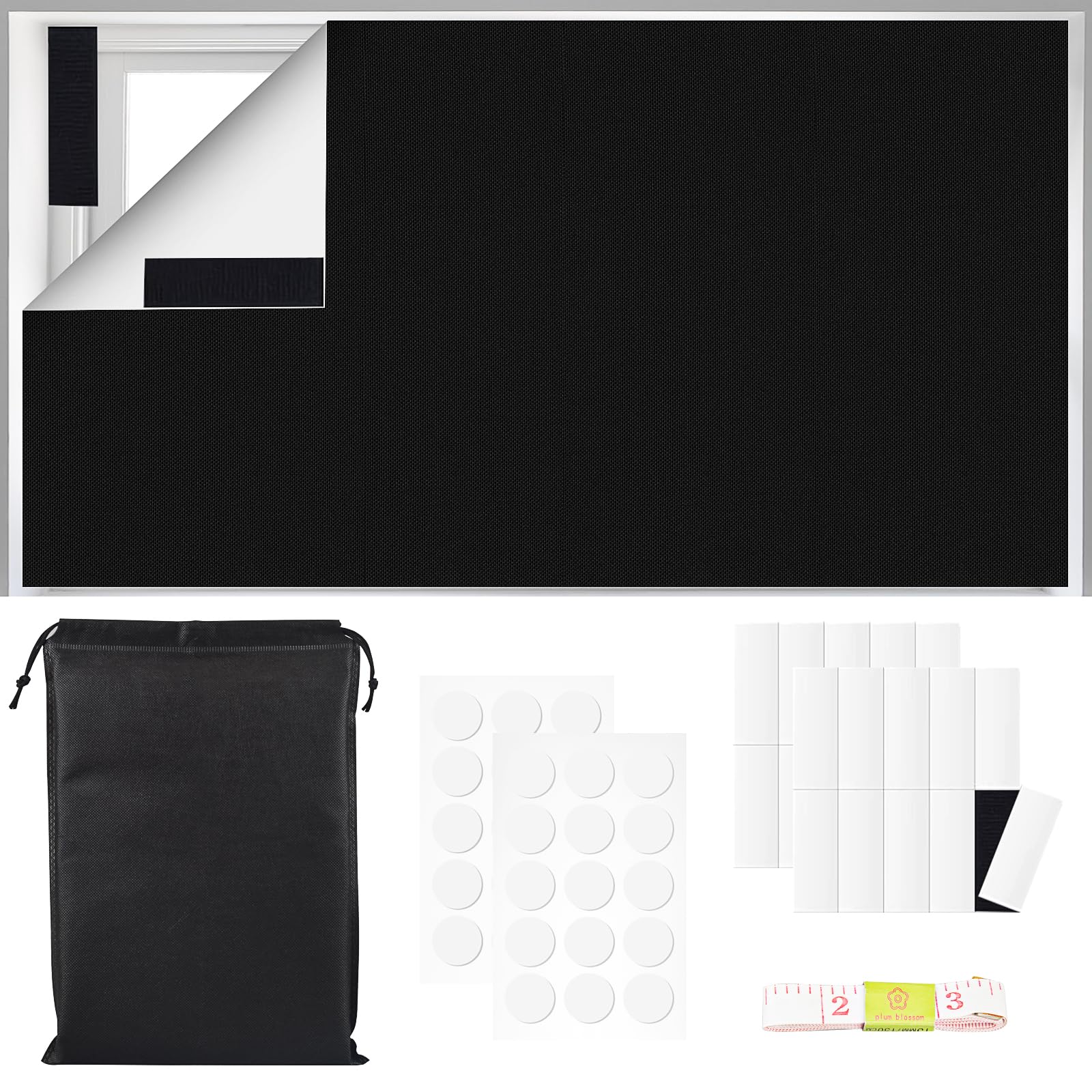 Mezere Black Out Blinds Stick On Blackout Blinds No Drilling 300x145cm Temporary Blackout Blind for Windows Fits Any Size Shape Portable Blackout Curtains for Bedroom,Travel