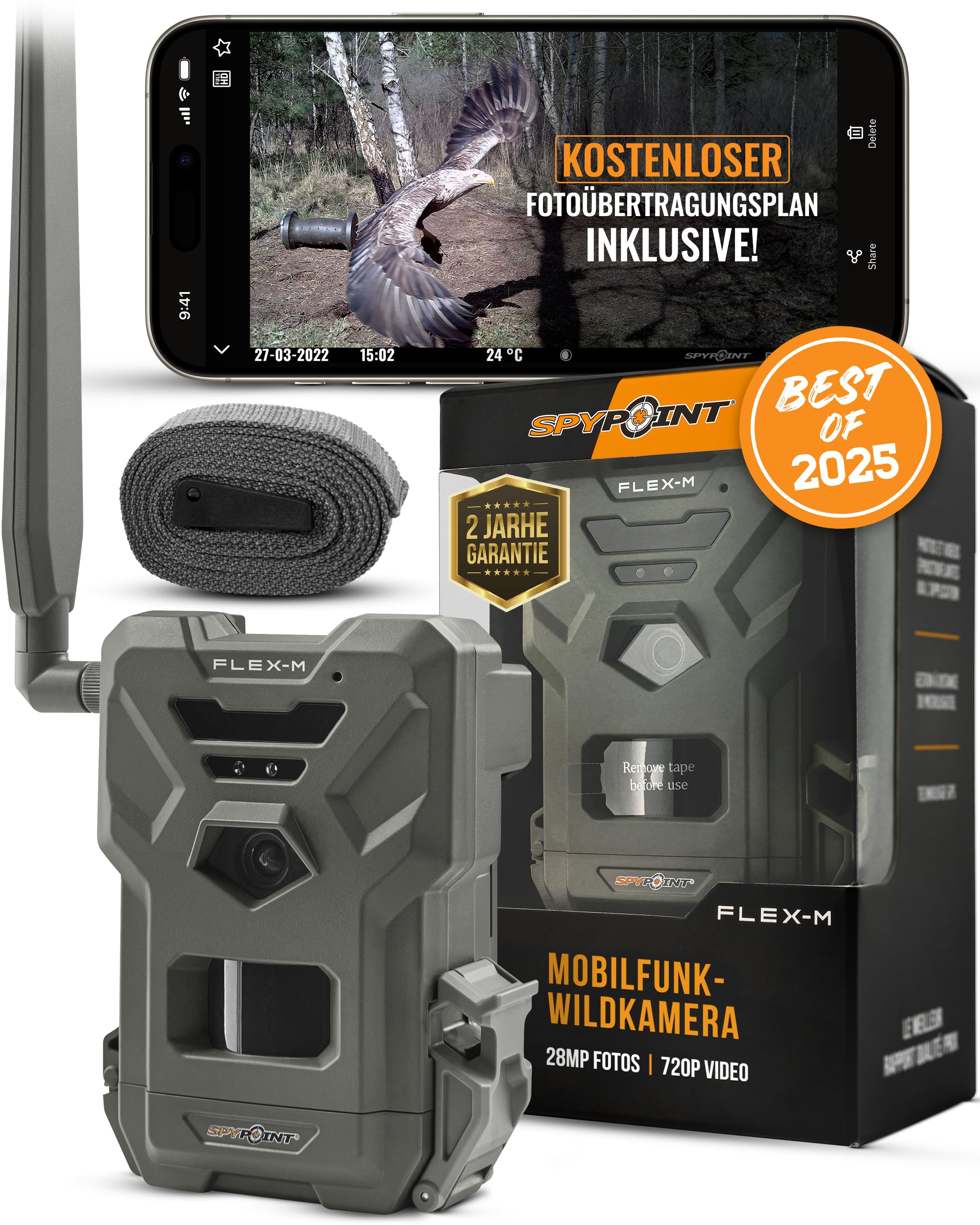Spypoint Flex-M - Wildkamera mit Foto- & Videoübertragung, 28 Megapixel, Wildtierkamera mit Nachtsicht, kostenlose App für Ihr Smartphone